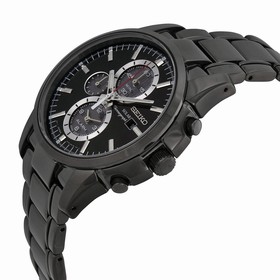 Seiko Solar Chronograph Dual Time Black IP Stainless Steel Men's Watch SSC095
