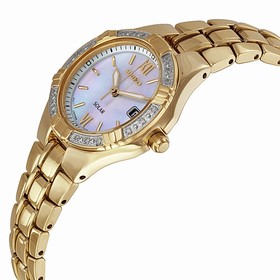 Seiko Solar Mother Of Pearl Dial Gold-Tone Stainless Steel Ladies Watch SUT070