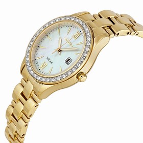Seiko Solar Mother Of Pearl Dial Gold-Tone Stainless Steel Ladies Watch SUT076