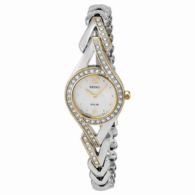 Seiko Solar Mother Of Pearl Dial Two-Tone Stainless Steel With Diamonds Ladies Watch SUP174