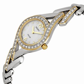 Seiko Solar Mother Of Pearl Dial Two-Tone Stainless Steel With Diamonds Ladies Watch SUP174