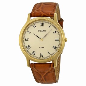 Seiko Solar Off White Dial Brown Leather Men's Watch SUP876
