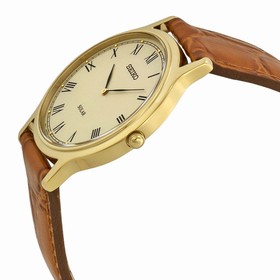 Seiko Solar Off White Dial Brown Leather Men's Watch SUP876