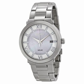 Seiko Solar Pink Mother of Pearl Dial Stainless Steel Ladies Watch SNE885