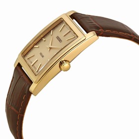Seiko Solar Quartz Brown Leather Champagne Dial Men's Watch SUP896