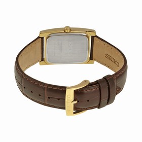 Seiko Solar Quartz Brown Leather Champagne Dial Men's Watch SUP896