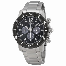 Seiko Solar Quartz Chronograph Black Dial Stainless Steel Men's Watch SSC245
