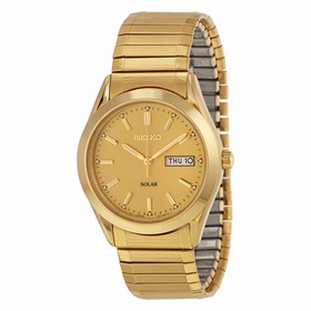 Seiko Solar Quartz Gold-tone Expansion Band Men's Watch SNE058