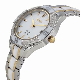 Seiko Solar White Dial Stainless Steel and White Ceramic Ladies Watch SNE880