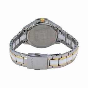 Seiko Solar White Dial Stainless Steel and White Ceramic Ladies Watch SNE880