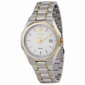 Seiko Solar White Dial Stainless Steel Men's Watch SNE156