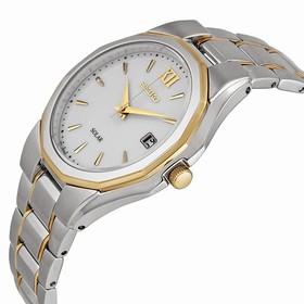 Seiko Solar White Dial Stainless Steel Men's Watch SNE156