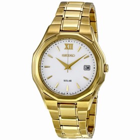 Seiko Solar White Dial Stainless Steel Men's Watch SNE158