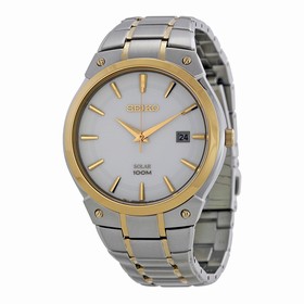 Seiko Solar White Dial Stainless Steel Men's Watch SNE324