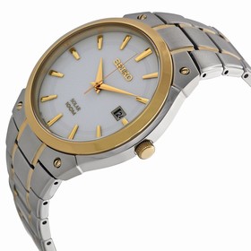 Seiko Solar White Dial Stainless Steel Men's Watch SNE324