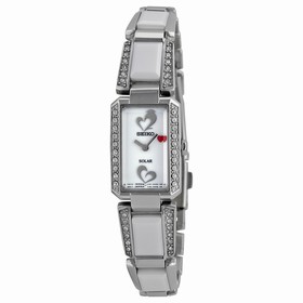 Seiko Solar White Dial White Ceramic Stainless Steel With Diamonds Ladies Watch SUP185
