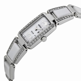 Seiko Solar White Dial White Ceramic Stainless Steel With Diamonds Ladies Watch SUP185