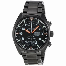 Seiko Sports Black Stainless Steel Chronograph Men's Watch SNN237