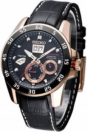 Seiko Sportura Black Dial Black Leather Men's Watch SNP056