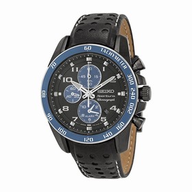 Seiko Sportura Chornograph Black Dial Black Leather Men's Watch SNAF37