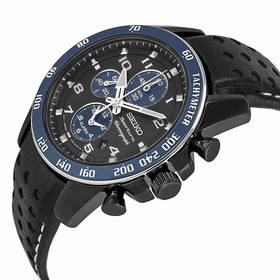 Seiko Sportura Chornograph Black Dial Black Leather Men's Watch SNAF37