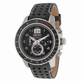 Seiko Sportura Chronograph Black Dial Black Leather Men's Watch SPC139