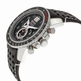 Seiko Sportura Chronograph Black Dial Black Leather Men's Watch SPC139