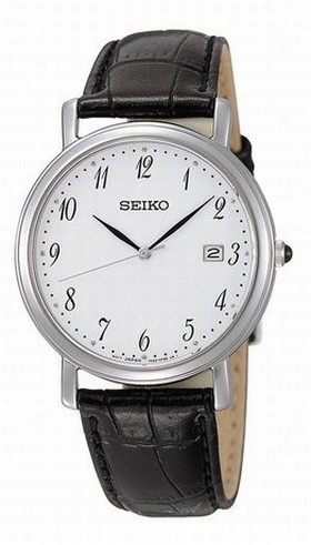 Seiko White Dial Black Leather Ladies Watch SKK647