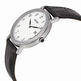 Seiko White Dial Black Leather Ladies Watch SKK647