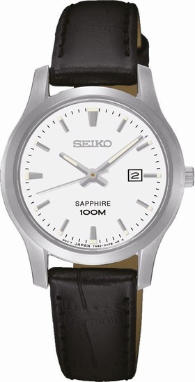 Seiko White Dial Black Leather Ladies Watch SXDG65