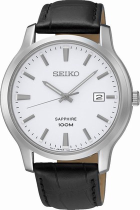 Seiko White Dial Black Leather Men's Watch SGEH43