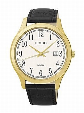 Seiko White Dial Black Leather Men's Watch SUR086