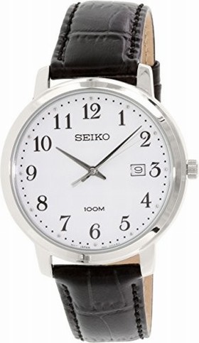 Seiko White Dial Black Leather Men's Watch SUR113