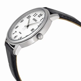 Seiko White Dial Black Leather Men's Watch SUR113
