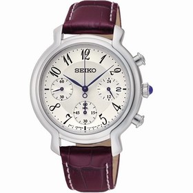 Seiko White Dial Brown Leather Chronograph Ladies WatchSRW875P2