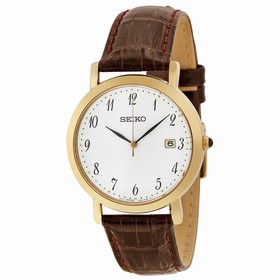 Seiko White Dial Brown Leather Men's Watch SKK648