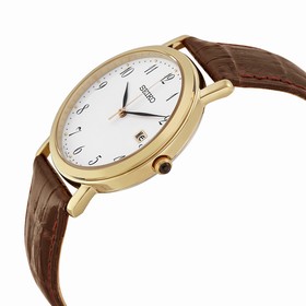 Seiko White Dial Brown Leather Men's Watch SKK648