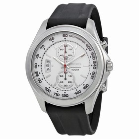 Seiko White Dial Chronograph Stainless Steel Black Rubber Men's Watch SNN259