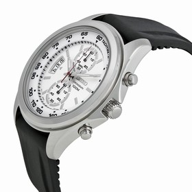 Seiko White Dial Chronograph Stainless Steel Black Rubber Men's Watch SNN259