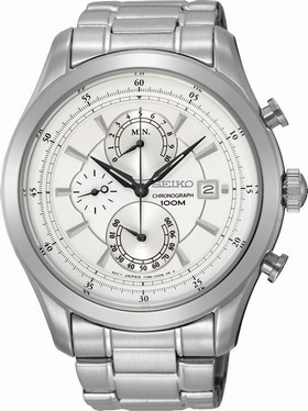 Seiko White Dial Chronograph Stainless Steel Men's Watch SPC163