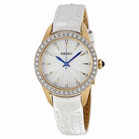 Seiko White Dial White Leather Strap Ladies Watch SRZ386P2