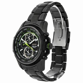 Seiko World Timer Chronograph Black Dial Black PVD Stainless Steel Men's Watch SPL045