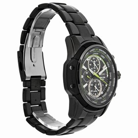 Seiko World Timer Chronograph Black Dial Black PVD Stainless Steel Men's Watch SPL045