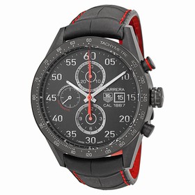 Tag Heuer Carrera 1887 Chronograph Automatic Black Dial Black Leather Mems Watch CAR2A80FC6237