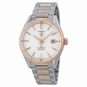 Tag Heuer Carrera Caliber 5 Silver Dial Stainless Steel 18kt Rose Gold Men's Watch WAR215DBD0784