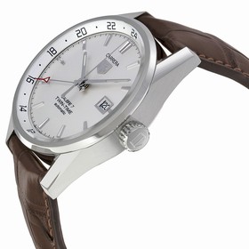 Tag Heuer Carrera Dual Time Silver Dial Brown Leather Men's Watch WAR2011FC6291