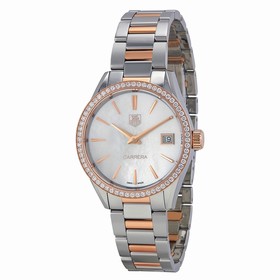 Tag Heuer Carrera White Mother of Pearl Dial Stainless Steel and 18kt Rose Gold Ladies Watch WAR1353.BD0774