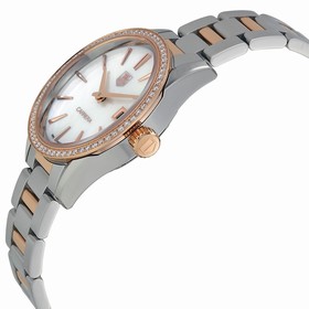 Tag Heuer Carrera White Mother of Pearl Dial Stainless Steel and 18kt Rose Gold Ladies Watch WAR1353.BD0774