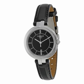 Tissot Flamingo Black Dial Black Leather Ladies Quartz Watch T0942101605100