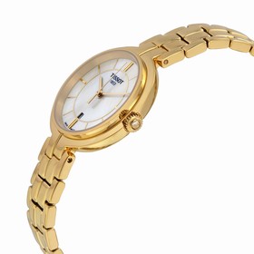 Tissot Flamingo White Mother Of Pearl Dial Yellow Gold Plated Band Ladies Quartz Watch T0942103311100
